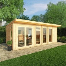 6.00mx3.00m Mercia Insulated Garden Room With Side Shed - in situ, doors closed