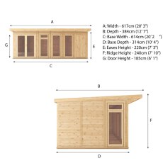 6.00mx3.00m Mercia Insulated Garden Room With Side Shed - dimensions