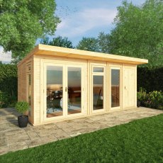 5.00mx3.00m Mercia Insulated Garden Room With Side Shed - in situ, doors closed