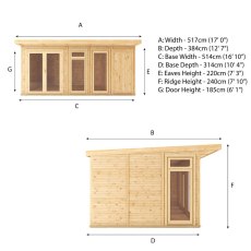 5.00mx3.00m Mercia Insulated Garden Room With Side Shed - dimensions