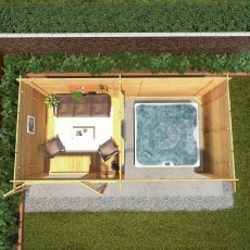 6mx3m Mercia Studio Pent Log Cabin With Outdoor Area In 28mm Logs - in situ, top view