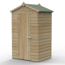4 X 3 Forest Beckwood Tongue & Groove Windowless Apex Wooden Shed - isolated angle view, doors closed