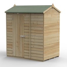 6x4 Forest Beckwood Tongue & Groove Windowless Reverse Apex Wooden Shed - isolated angle view, doors closed