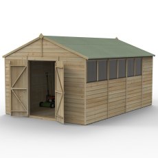 10x15 Forest Beckwood Tongue & Groove Apex Wooden Shed with Double Doors - isolated angle view, doors open