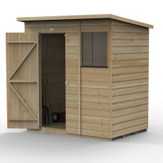 6x4 Forest Beckwood Tongue & Groove Pent Wooden Shed - isolated angle view, doors open