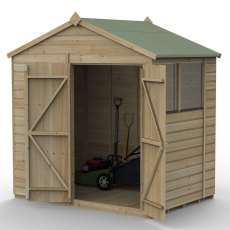 7x5 Forest Beckwood Tongue & Groove Apex Wooden Shed with Double Doors - isolated angle view, doors open