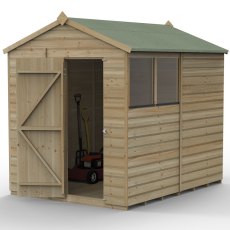 8x6 Forest Beckwood Tongue & Groove Apex Wooden Shed 25yr Guarantee - isolated angle view, doors open