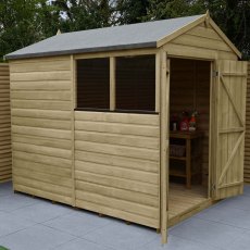 8x6 Forest Beckwood Tongue & Groove Apex Wooden Shed with Double Doors - in situ, angle view, doors open