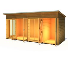 16x6 Shire Lela Pent Summerhouse with Side Shed - isolated angle view, doors open