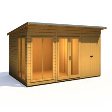 12x8 Shire Lela Pent Summerhouse with Side Shed - isolated angle view, doors closed