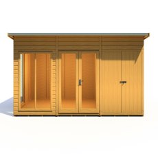 12x8 Shire Lela Pent Summerhouse with Side Shed - isolated front view, doors closed