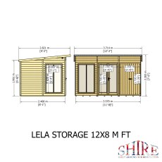 12x8 Shire Lela Pent Summerhouse with Side Shed - dimensions
