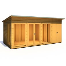 16x8 Shire Lela Pent Summerhouse with Side Shed - isolated angle view, doors closed