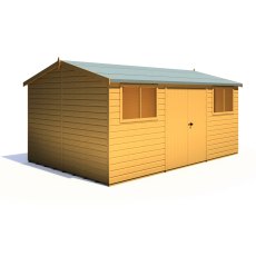 10x15 Shire Atlas Premium Reverse Apex Shiplap Wooden Shed with Double Doors - isolated angle view, doors closed