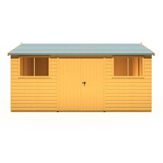 10x15 Shire Atlas Premium Reverse Apex Shiplap Wooden Shed with Double Doors - isolated front view, doors closed