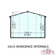 10 x 15 Shire Reverse Apex Workspace Workshop Wooden Shed with Single and Double doors - internal dimensions