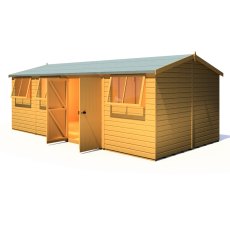 10x20 Shire Reverse Apex Workspace Workshop Wooden Shed with Double Doors - isolated angle view, doors open