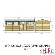 10x20 Shire Reverse Apex Workspace Workshop Wooden Shed with Double Doors - dimensions
