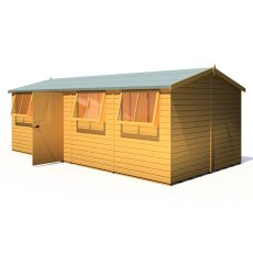 10x20 Shire Reverse Apex Workspace Workshop Wooden Shed - isolated angle view, doors open