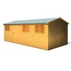 10x20 Shire Reverse Apex Workspace Workshop Wooden Shed - isolated angle view, doors closed