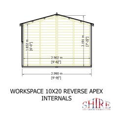 10x20 Shire Reverse Apex Workspace Workshop Wooden Shed - internal dimensions