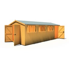 10x20 Shire Reverse Apex Workspace Workshop Wooden Shed with Single & Double Doors - isolated angle view, doors open