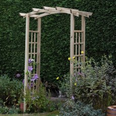 Forest Classic Dome Top Wooden Garden Pergola Arch - Pressure Treated - in situ, side angle view
