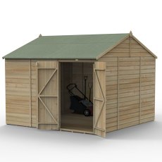 10x10 Forest Beckwood Tongue & Groove Reverse Apex Windowless Wooden Shed - isolated angle view, doors open