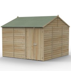 10x10 Forest Beckwood Tongue & Groove Reverse Apex Windowless Wooden Shed - isolated angle view, doors closed