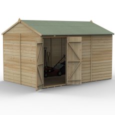 12x8 Forest Beckwood Tongue & Groove Reverse Apex Windowless Wooden Shed - isolated angle view, doors open