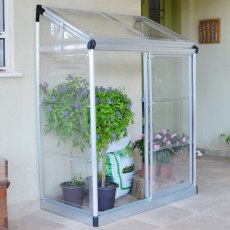 4 x 2 Palram Canopia Lean-to Greenhouse - in situ, angle view, door closed