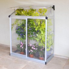 4 x 2 Palram Canopia Lean-to Greenhouse - in situ, angle view, door open