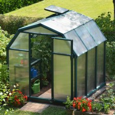 6x6 Palram Canopia EcoGrow Greenhouse - in situ, angle view, garden view