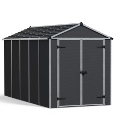 6x12 Palram Canopia Rubicon Plastic Apex Shed - Dark Grey - isolated angle view, doors closed