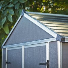 6x12 Palram Canopia Rubicon Plastic Apex Shed - Dark Grey - in situ, front angle view