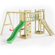 Shire Maxi Fun with Double Tower, Double Swing & Slide - isolated back angle view