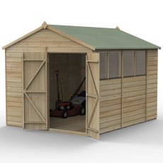 10x8 Forest Beckwood Tongue & Groove Apex Wooden Shed With Double Doors - isolated angle view, doors open
