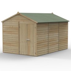 12x8 Forest Beckwood Windowless Tongue & Groove Apex Wooden Shed with Double Doors - isolated angle view, doors closed