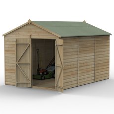 12x8 Forest Beckwood Windowless Tongue & Groove Apex Wooden Shed with Double Doors - isolated angle view, doors open