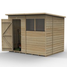 8x6 Forest Beckwood Shiplap Pent Wooden Shed - isolated angle view, doors open