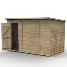 10x6 Forest Beckwood Shiplap Pent Windowless Wooden Shed - isolated angle view, doors open