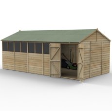 20x10 Forest Beckwood Shiplap Reverse Apex Wooden Shed with Double doors - isolated angle view, doors open