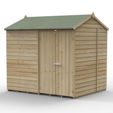 8x6 Forest Beckwood Shiplap Windowless Reverse Apex Wooden Shed with Double Doors - isolated angle view, doors closed