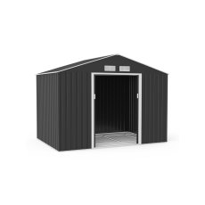 9x6 Lotus Hera Apex Metal Shed with Foundation Kit - isolated angle view, doors open