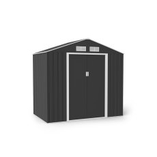 7x4 Lotus Hera Apex Metal Shed with Foundation Kit - isolated angle view, doors closed