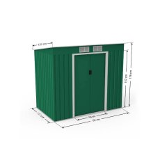 7x4 Lotus Hestia Pent Metal Shed with Foundation Kit in Dark Green - dimensions