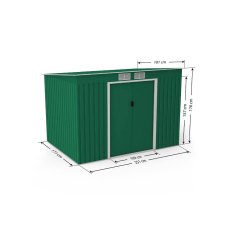 9x6 Lotus Hestia Pent Metal Shed with Foundation Kit in Dark Green - dimensions