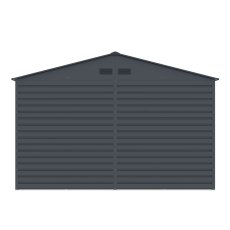 11'x10'5" Lotus Hypnos Apex Metal Shed in Cold Grey - isolated back view