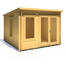 10x10 Shire Emneth Pent Log Cabin In 19mm Logs - isolated angle view, doors closed