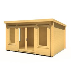 10Gx13 Shire Emneth Pent Log Cabin in 19mm Logs - isolated angle view, doors closed
